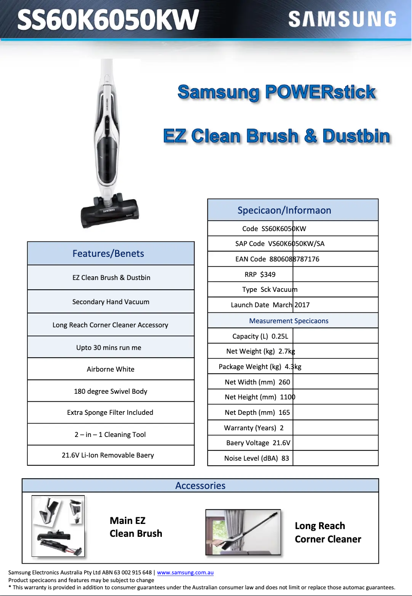 First page image of the manual for SS60K6050KW