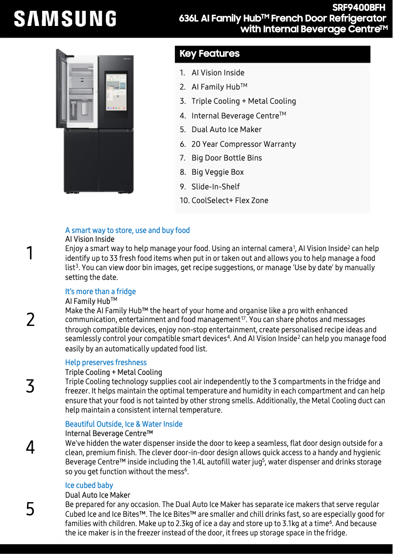 First page image of the manual for SRF9400BFH