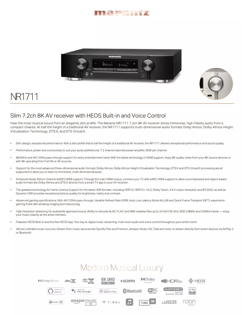 Page 1 of the manual Technical Sheet Marantz NR1711