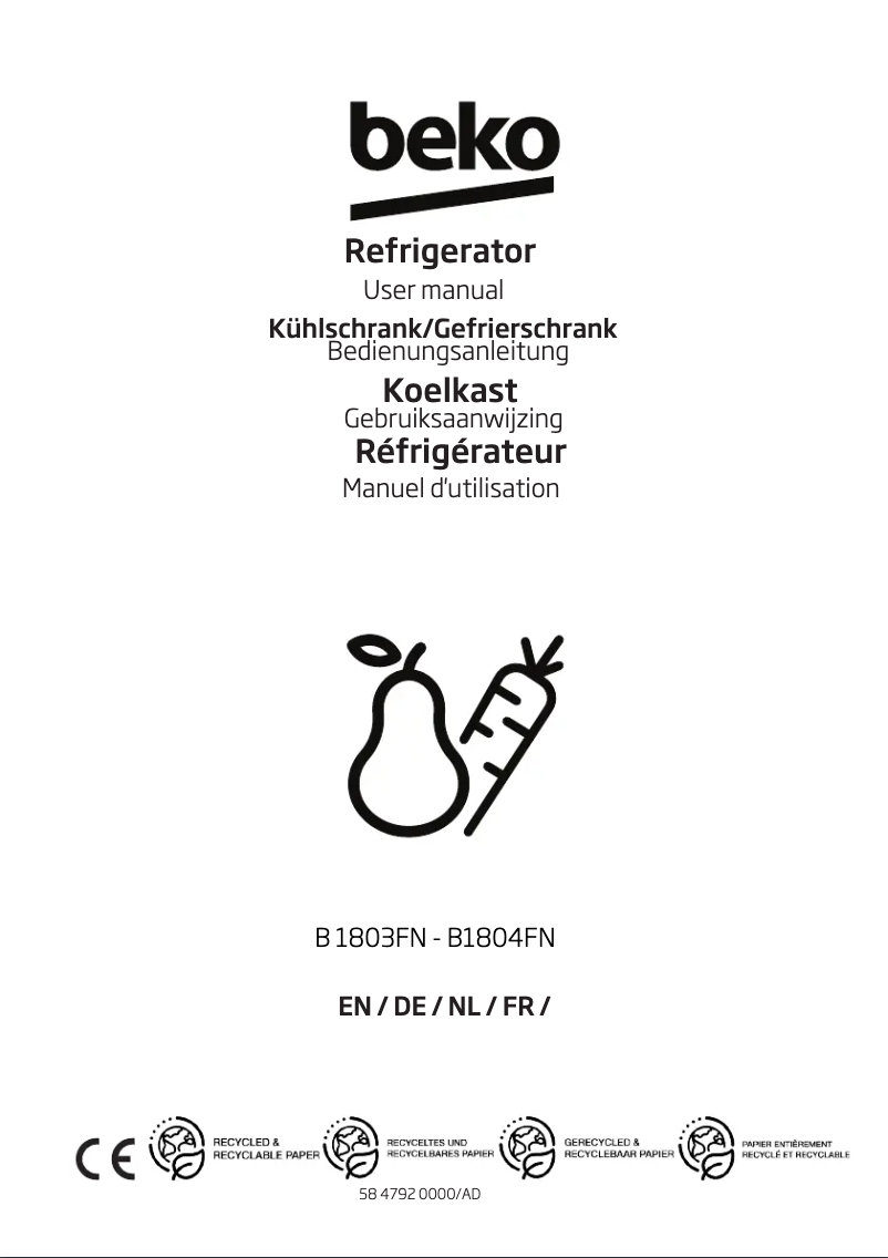 Page 1 of the manual User Manual Beko B1803FN