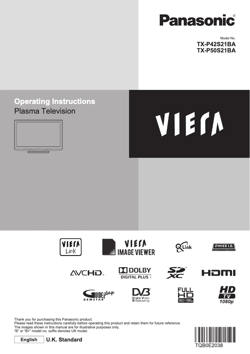 First page image of the manual for TX-P50S21BA