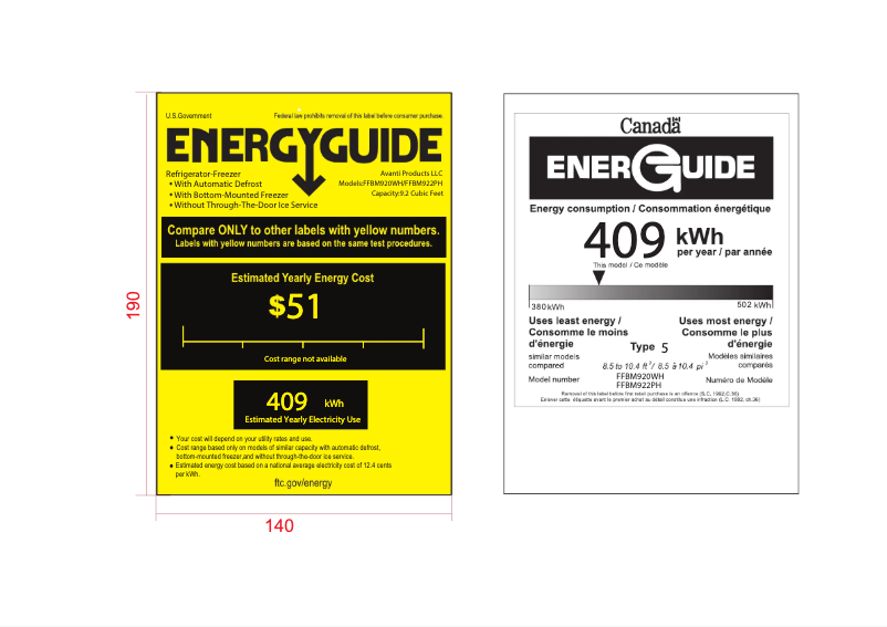 Page 1 of the manual Energy Label Avanti FFBM92H1B