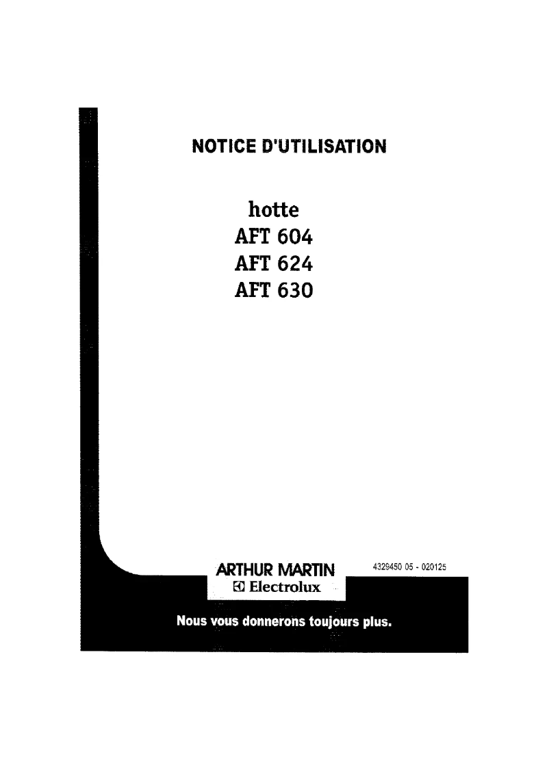 Page 1 of the manual User Manual Arthur Martin-Electrolux AFT604W