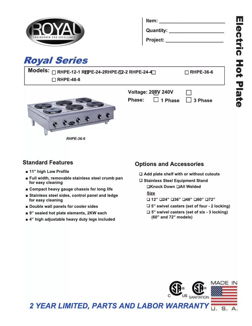 Page 1 of the manual User Manual Royal Range RHPE-24-4