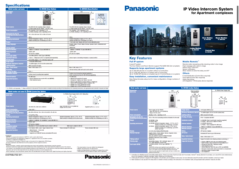 Page 1 of the manual User Manual Panasonic VL-SN1000
