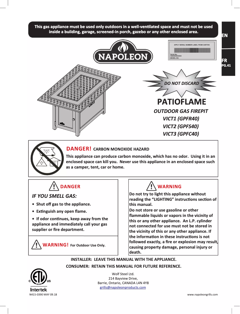 First page image of the manual for VICT1-BZ