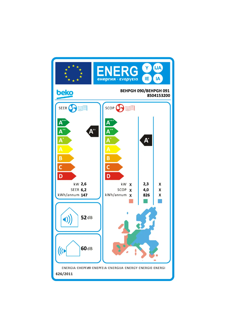 Page 1 of the manual Energy Label Beko BEHPGH 091