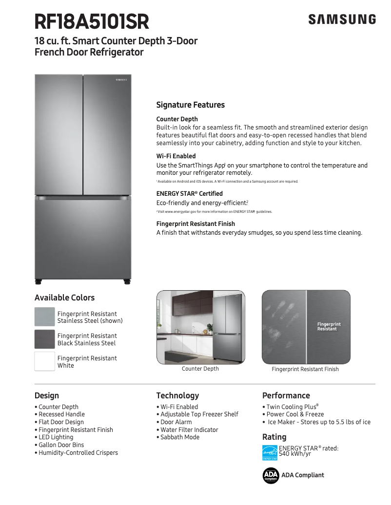 First page image of the manual for RF18A5101SG