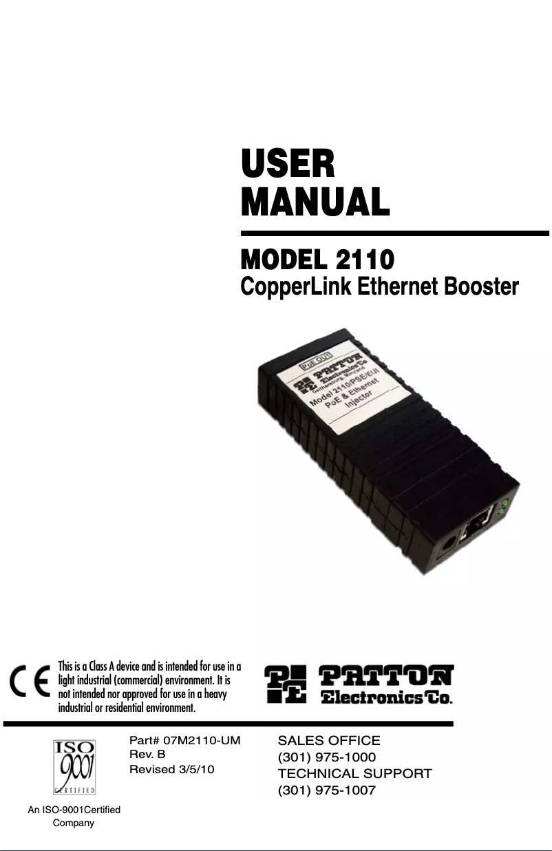 First page image of the manual for CopperLink 2110