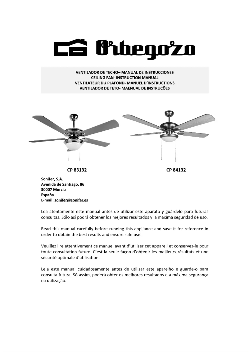 Page 1 of the manual User Manual Orbegozo CP 84132