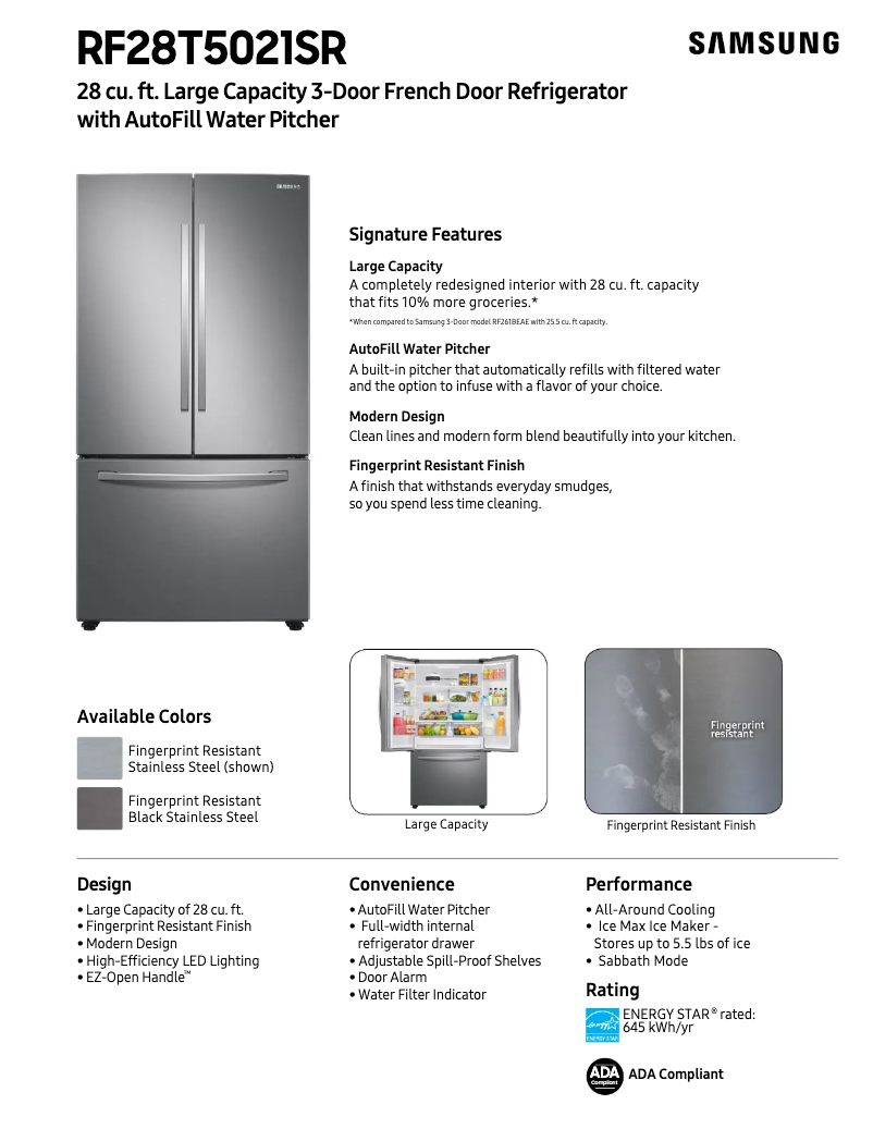 Page 1 of the manual Technical Sheet Samsung RF28T5021SR