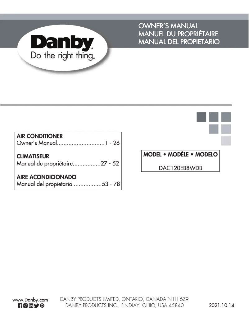 Page 1 of the manual User Manual Danby DAC120EB8WDB