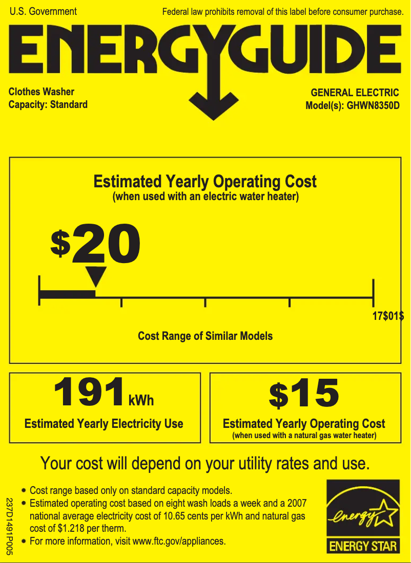 Page 1 of the manual Energy Label GE GHWN8350DWS