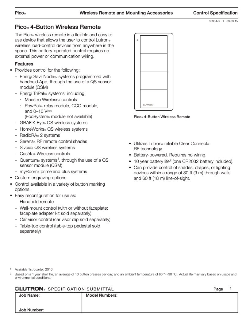 First page image of the manual for Pico