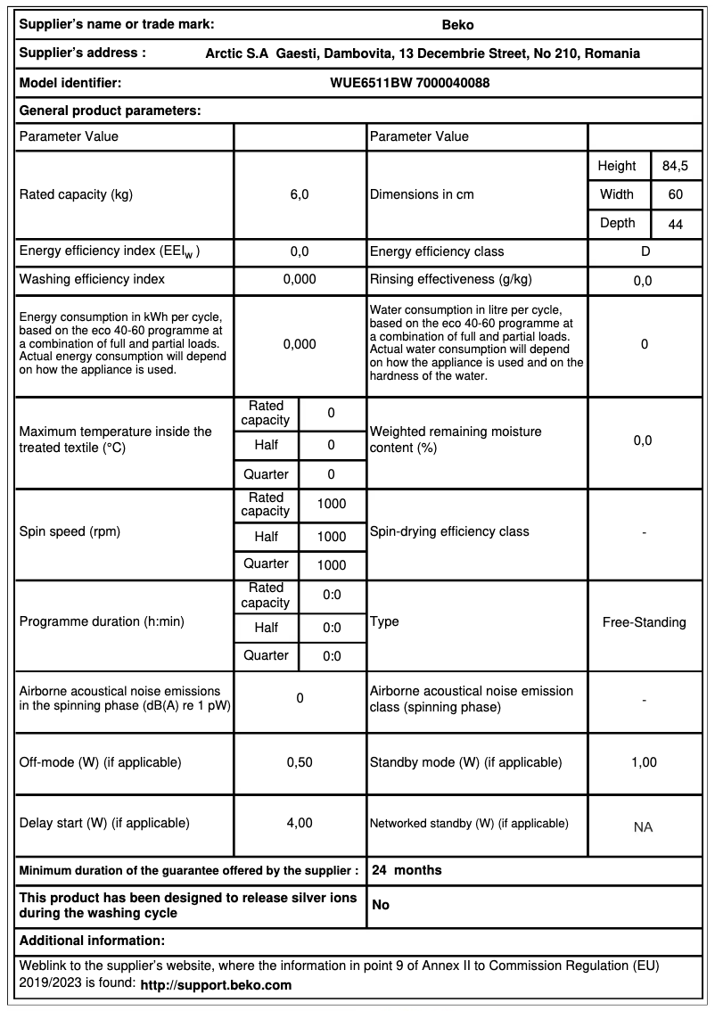 First page image of the manual for WUE6511BW
