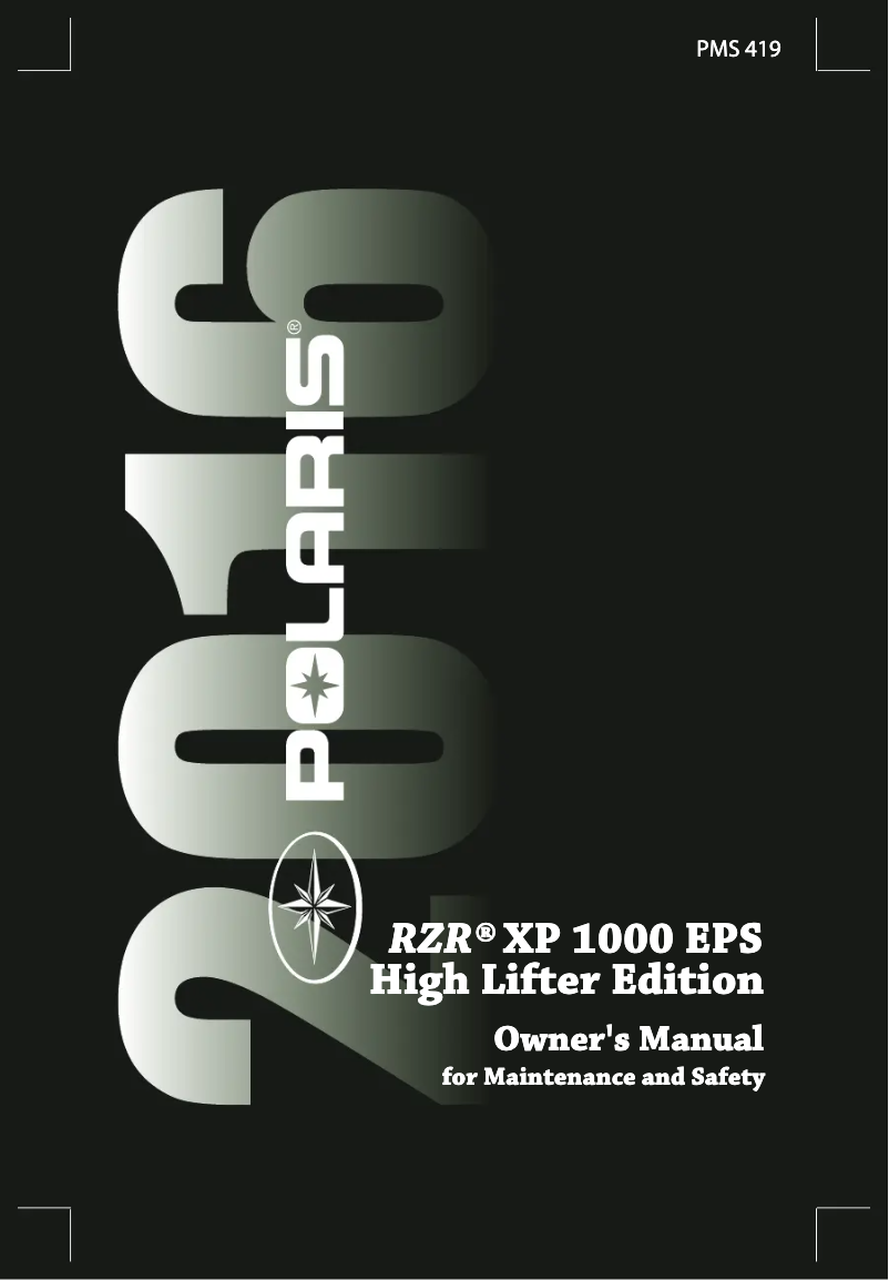 Page 1 of the manual User Manual Polaris RZR XP 1000 EPS High Lifter (2019)