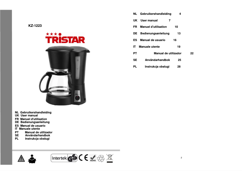 Page 1 of the manual User Manual TriStar KZ-1223