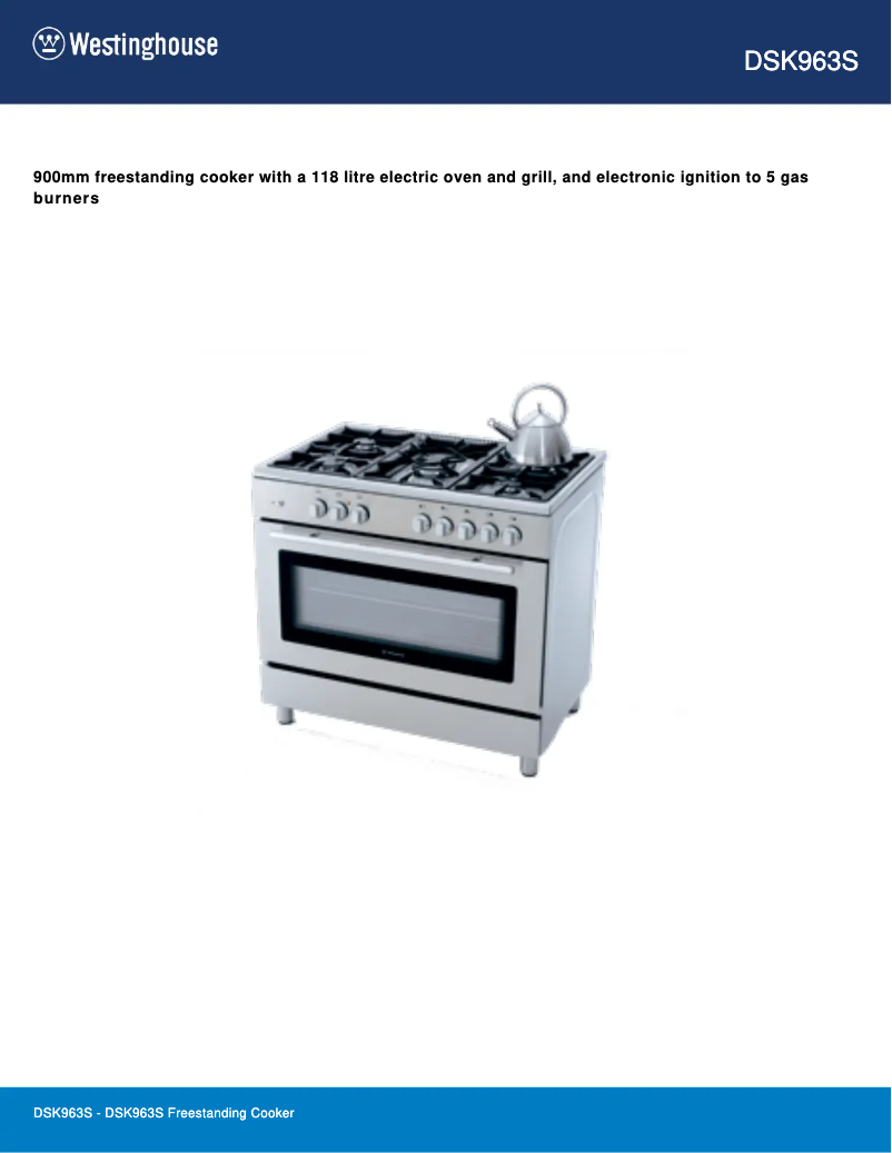 Page 1 of the manual Technical Sheet Westinghouse DSK963S