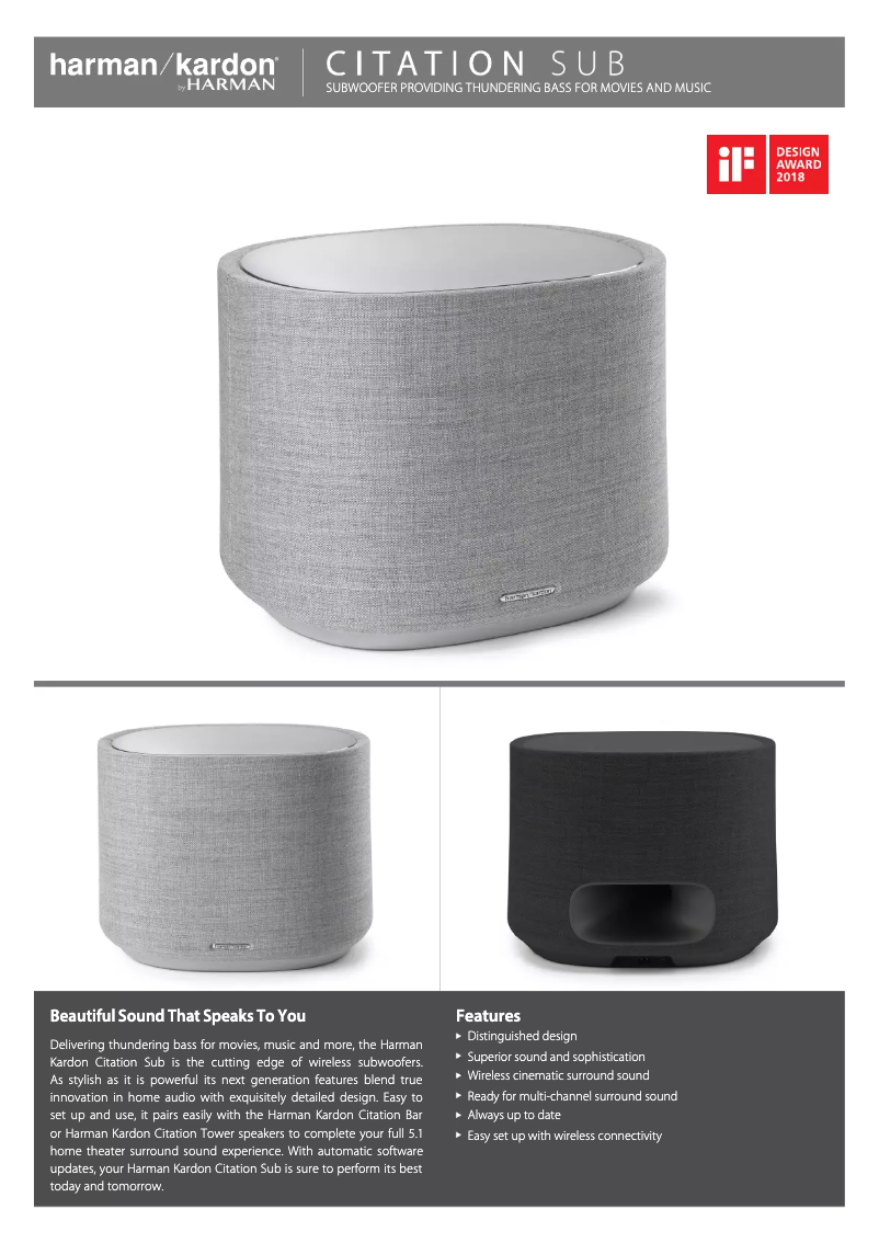 Page 1 of the manual Technical Sheet Harman Kardon Citation Sub