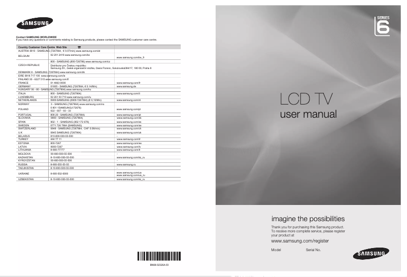 First page image of the manual for LE52B620R3W