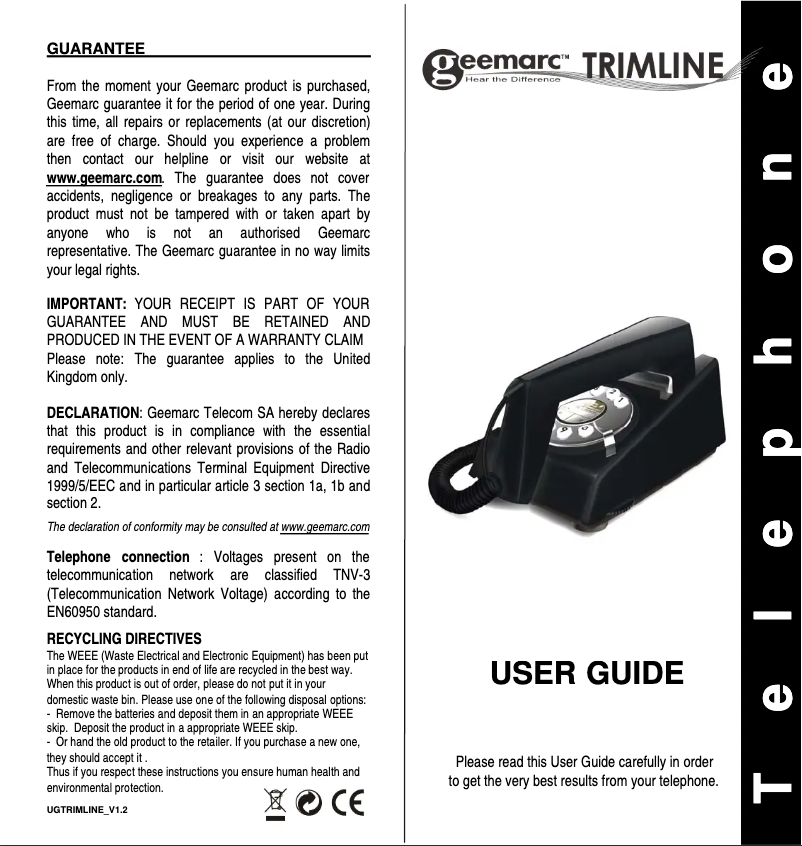 First page image of the manual for TRIMLINE