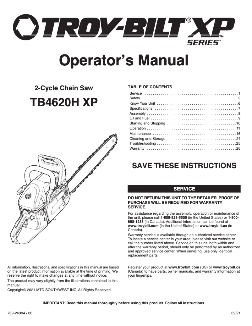 First page image of the manual for TB4620H XP