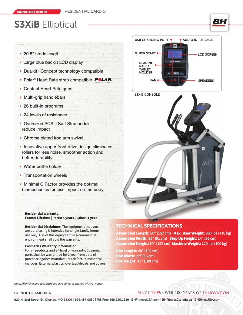 Page 1 of the manual Technical Sheet BH Fitness S3XiB