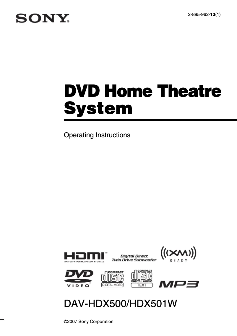 First page image of the manual for DAV-HDX500