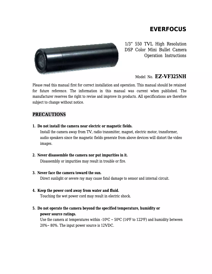 Page 1 of the manual User Manual EverFocus EZ-VF325NH