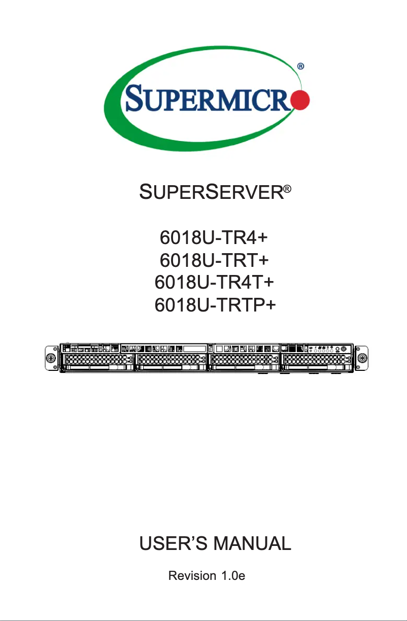 First page image of the manual for SuperServer 6018U-TR4T+