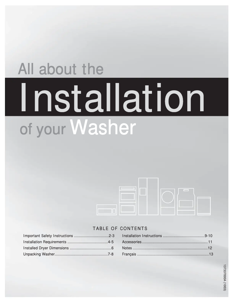 First page image of the manual for FAFS4473LW