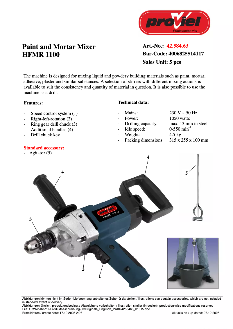 Page 1 of the manual User Manual Proviel HFMR 1100