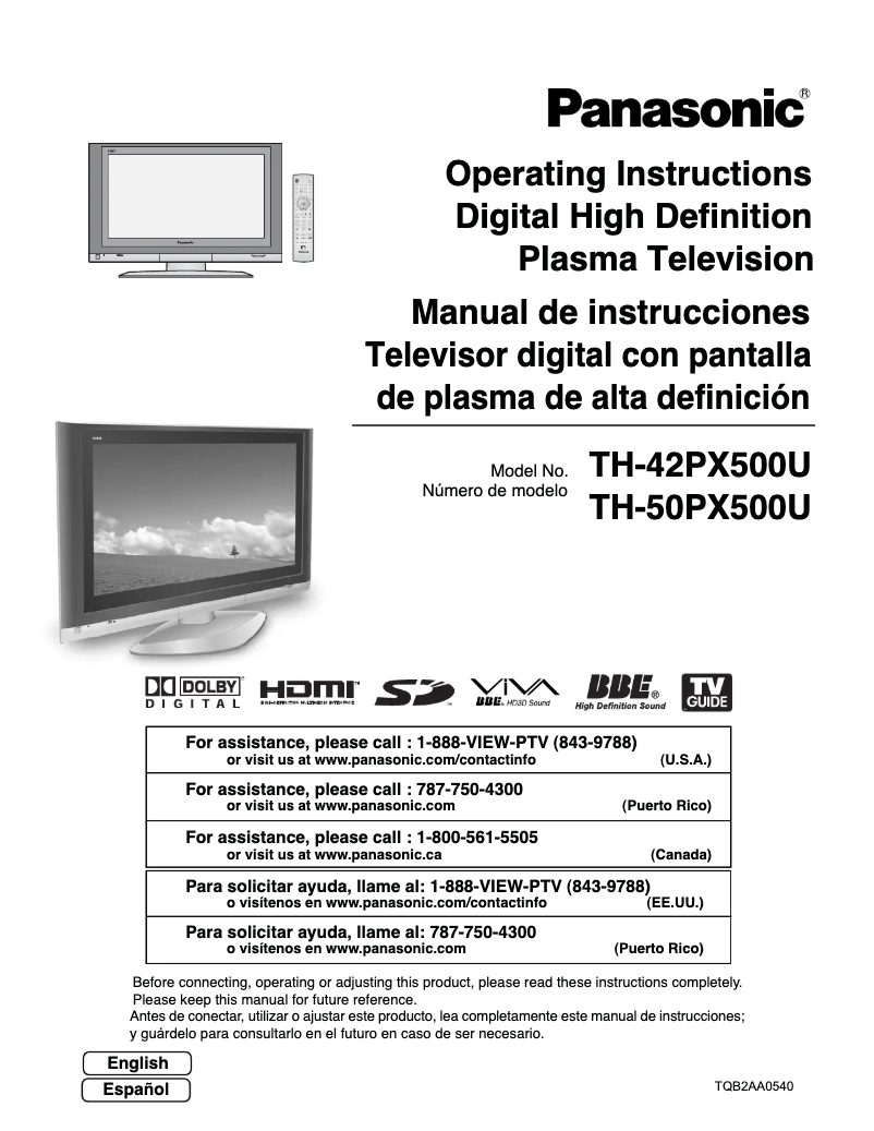 First page image of the manual for TH-50PX500U