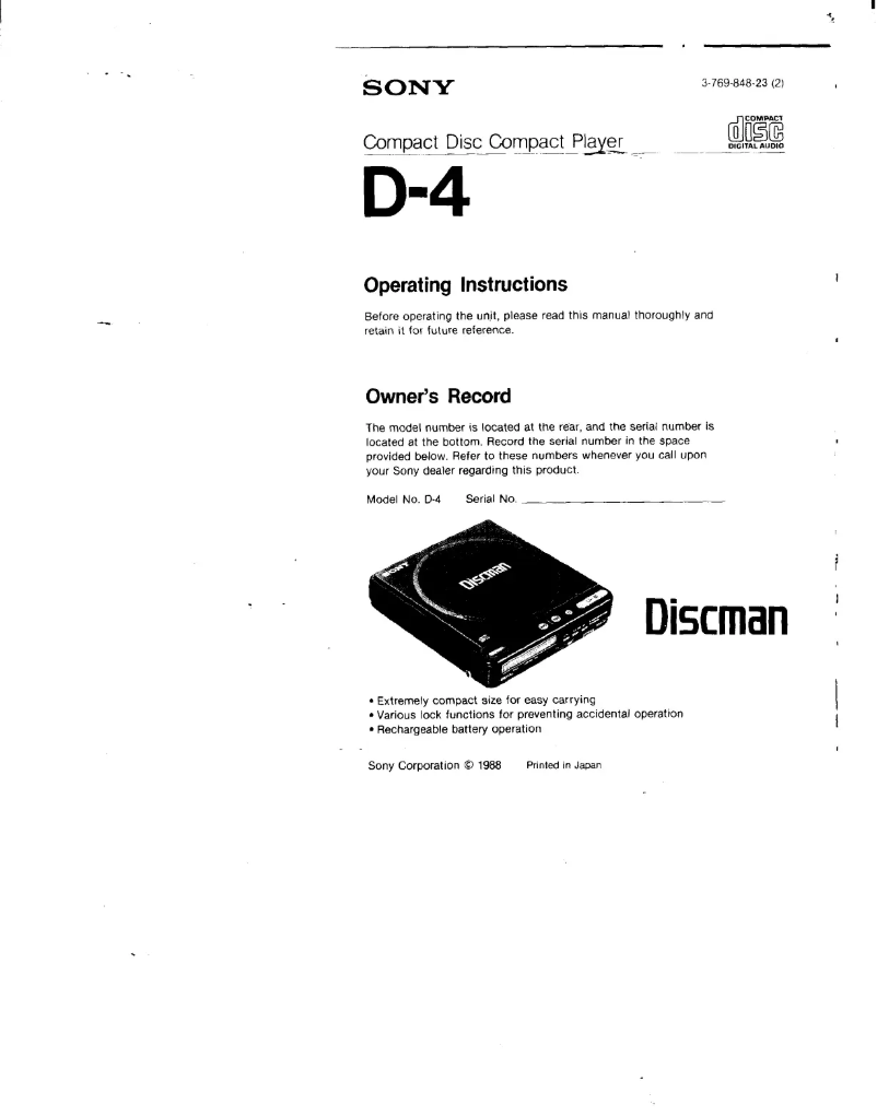 Page 1 of the manual User Manual Sony Discman D-4