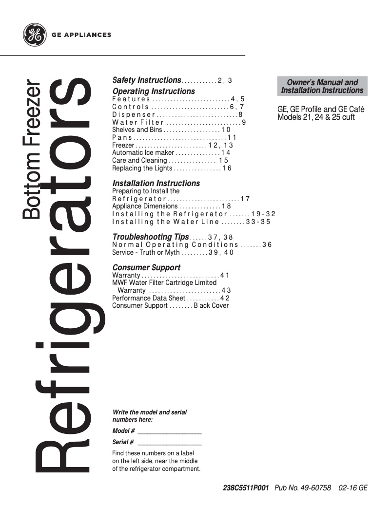 First page image of the manual for GNE25JMKES
