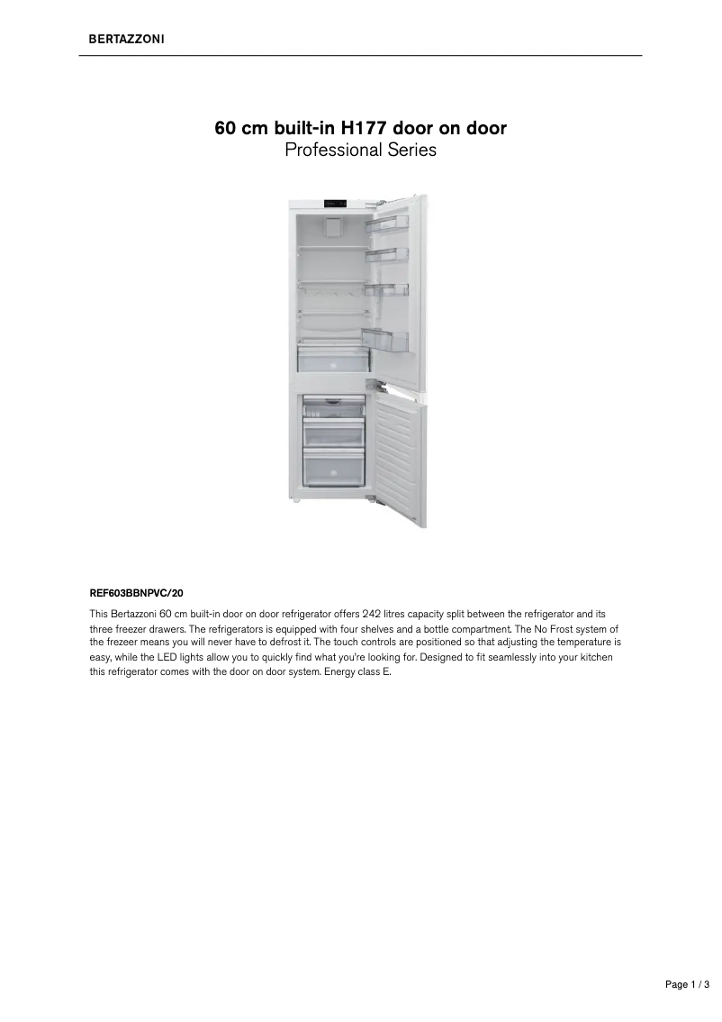 First page image of the manual for REF603BBNPVC/20