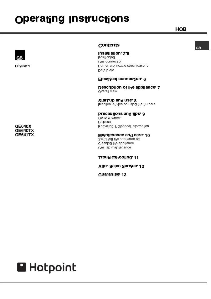 First page image of the manual for GE641TX