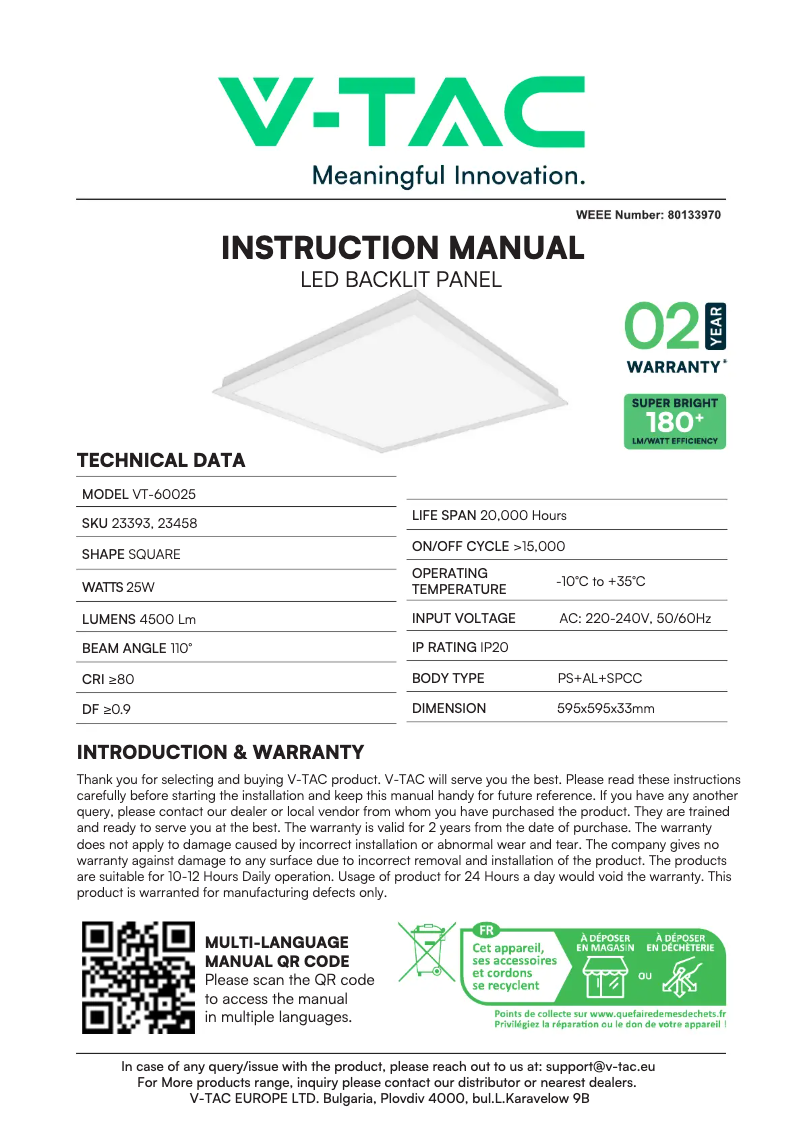 First page image of the manual for VT-60025