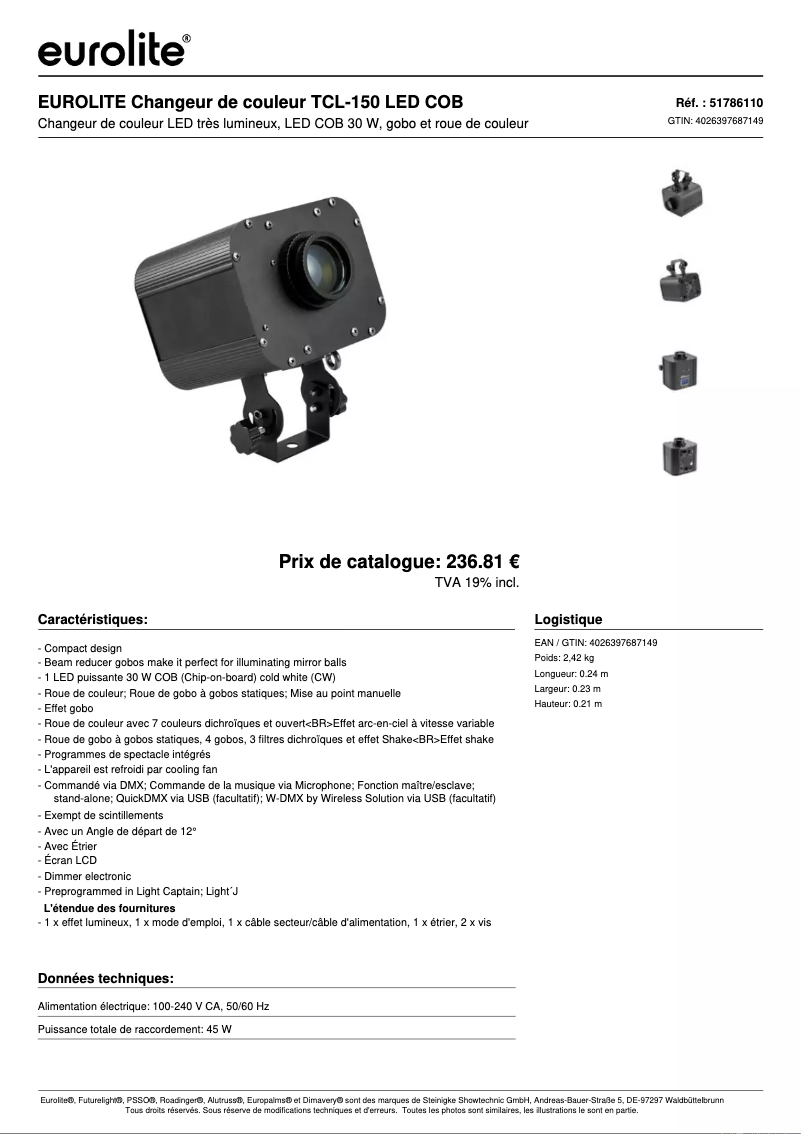First page image of the manual for LED TCL-150