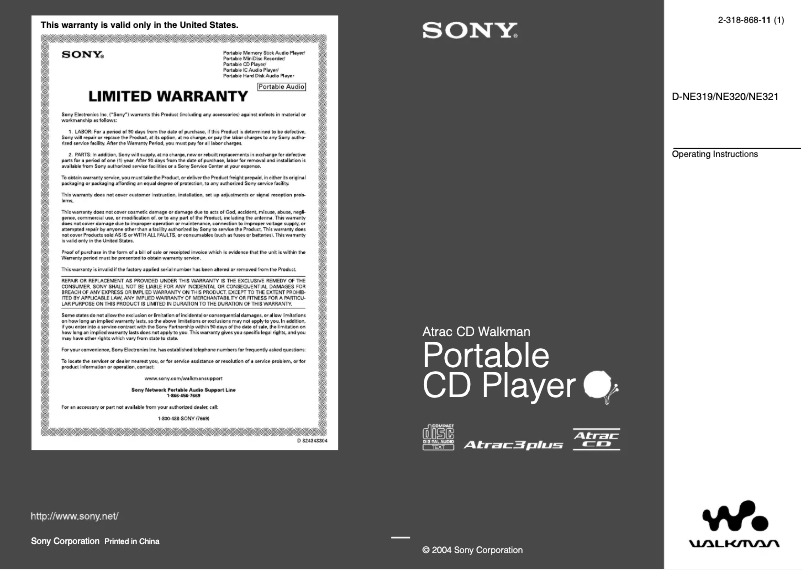 First page image of the manual for Walkman D-NE319