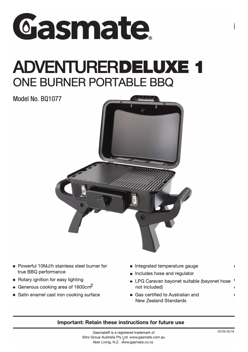 First page image of the manual for Adventurer Deluxe BQ1077