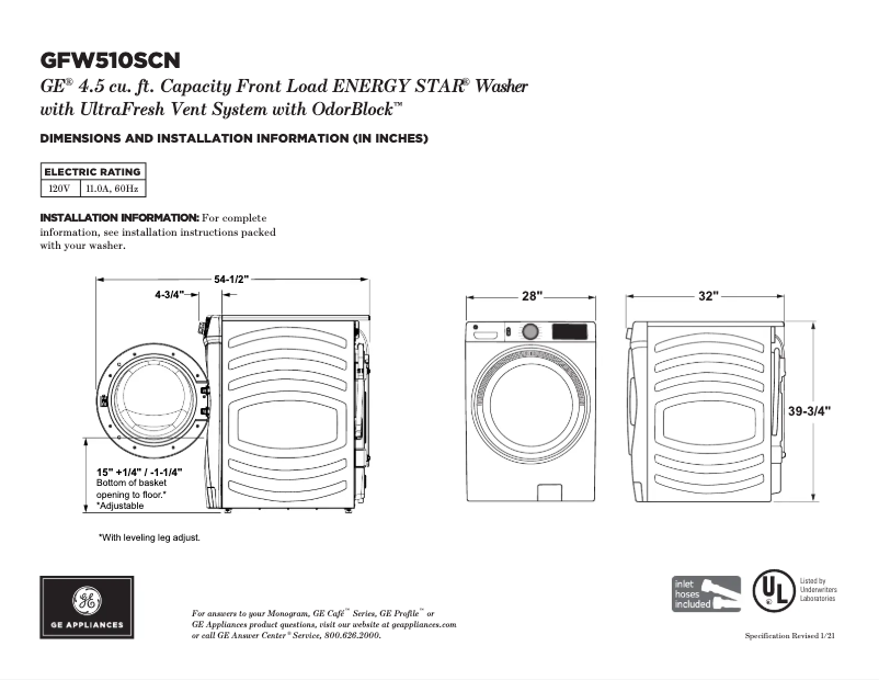 First page image of the manual for GFW510SCNWW