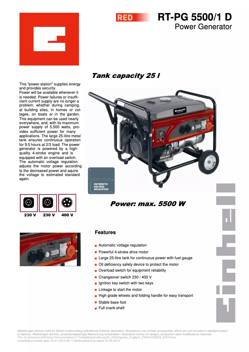 Page 1 of the manual User Manual Einhell RT-PG 5500/1 D