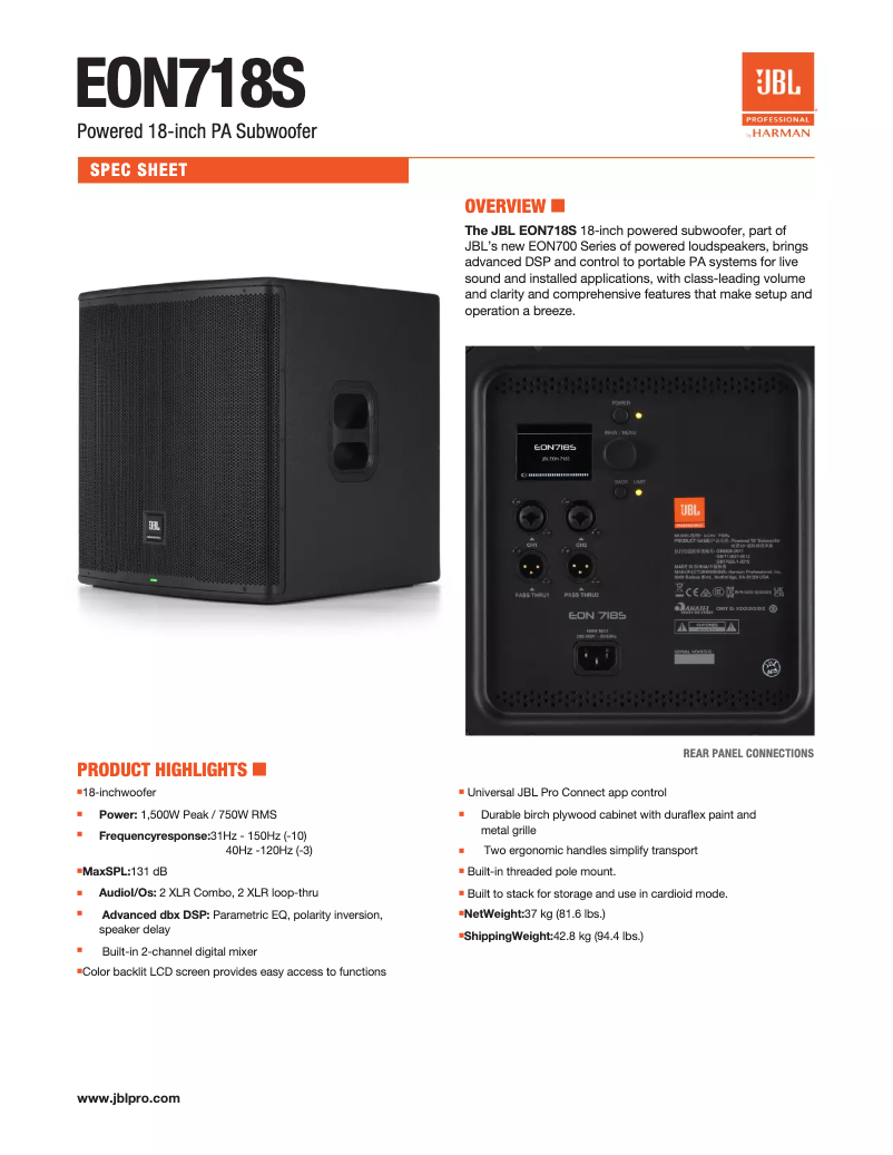 First page image of the manual for EON718S