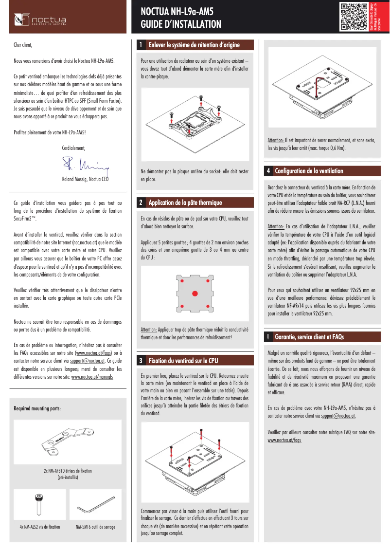 Page 1 de la notice Manuel utilisateur Noctua NH-L9a-AM5