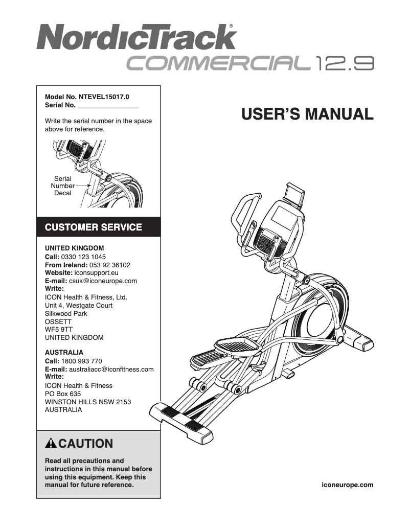 Page 1 of the manual User Manual NordicTrack Commercial 12.9