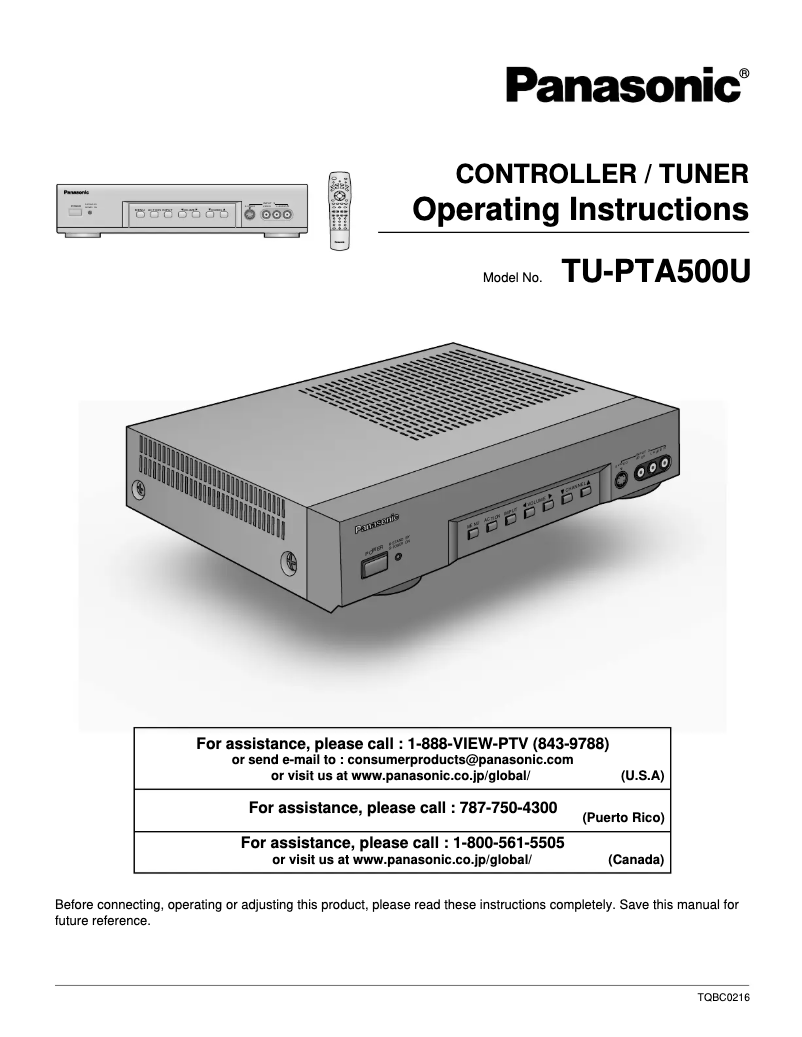 Page 1 of the manual User Manual Panasonic TU-PTA500U