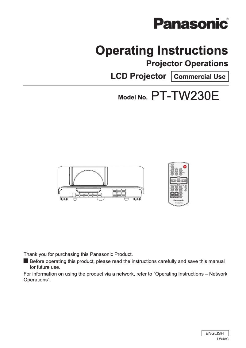 Page 1 of the manual User Manual Panasonic PT-TW230E