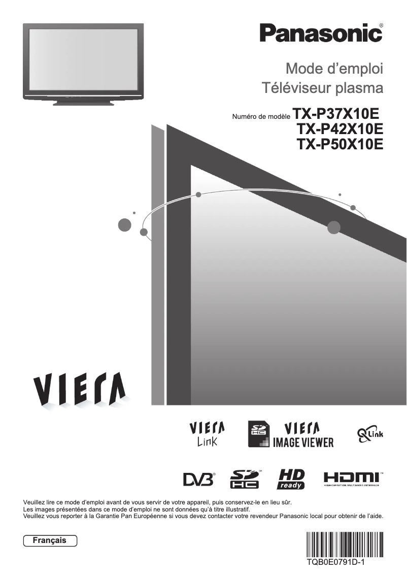 First page image of the manual for Viera TX-P37X10E