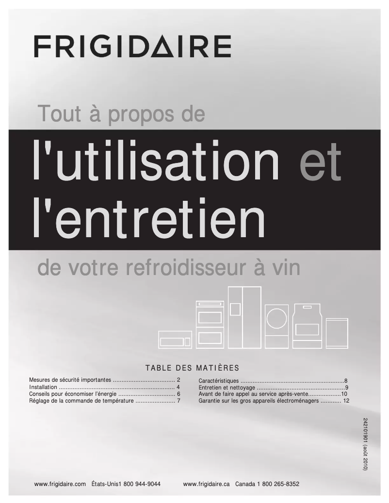 Page 1 of the manual User Manual Frigidaire FFWC3822QS